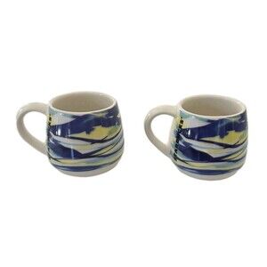 Starbucks Watercolor Blue Yellow 3 oz Espresso Demitasse 2 Mini Cup Mug Set 2016